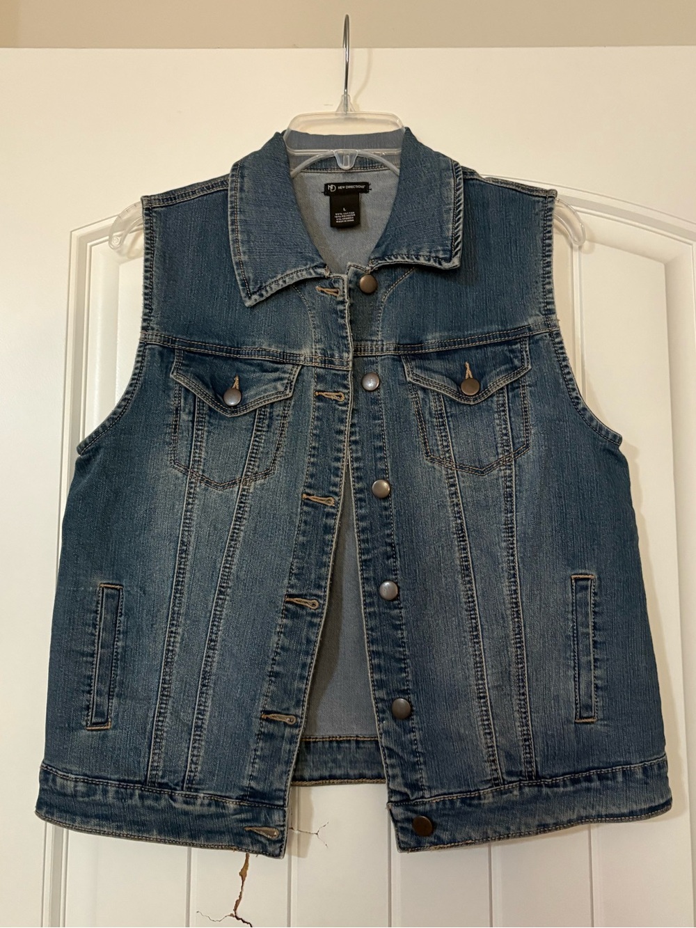 New Directions Blue Denim Button Vest